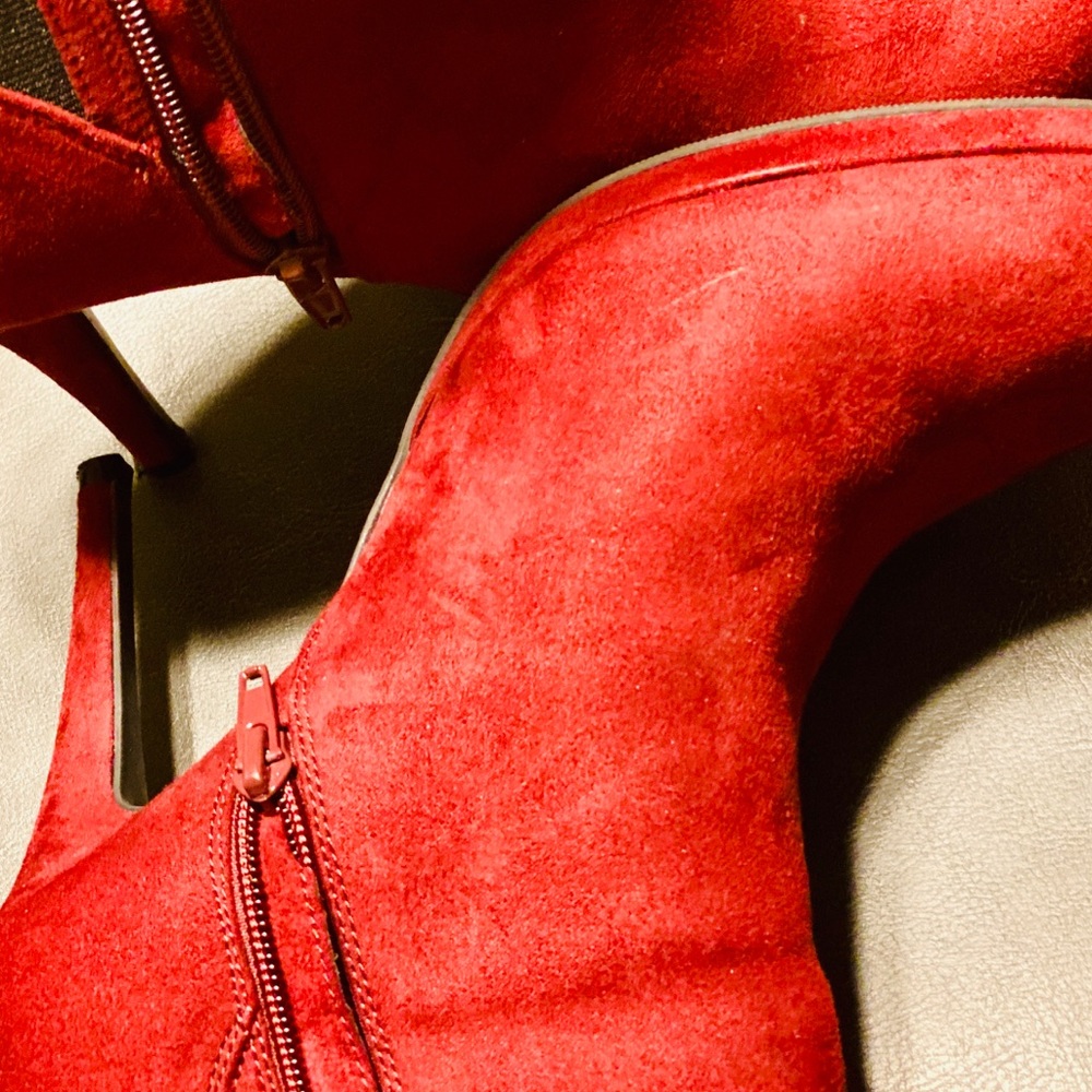 Red platform booties..used!